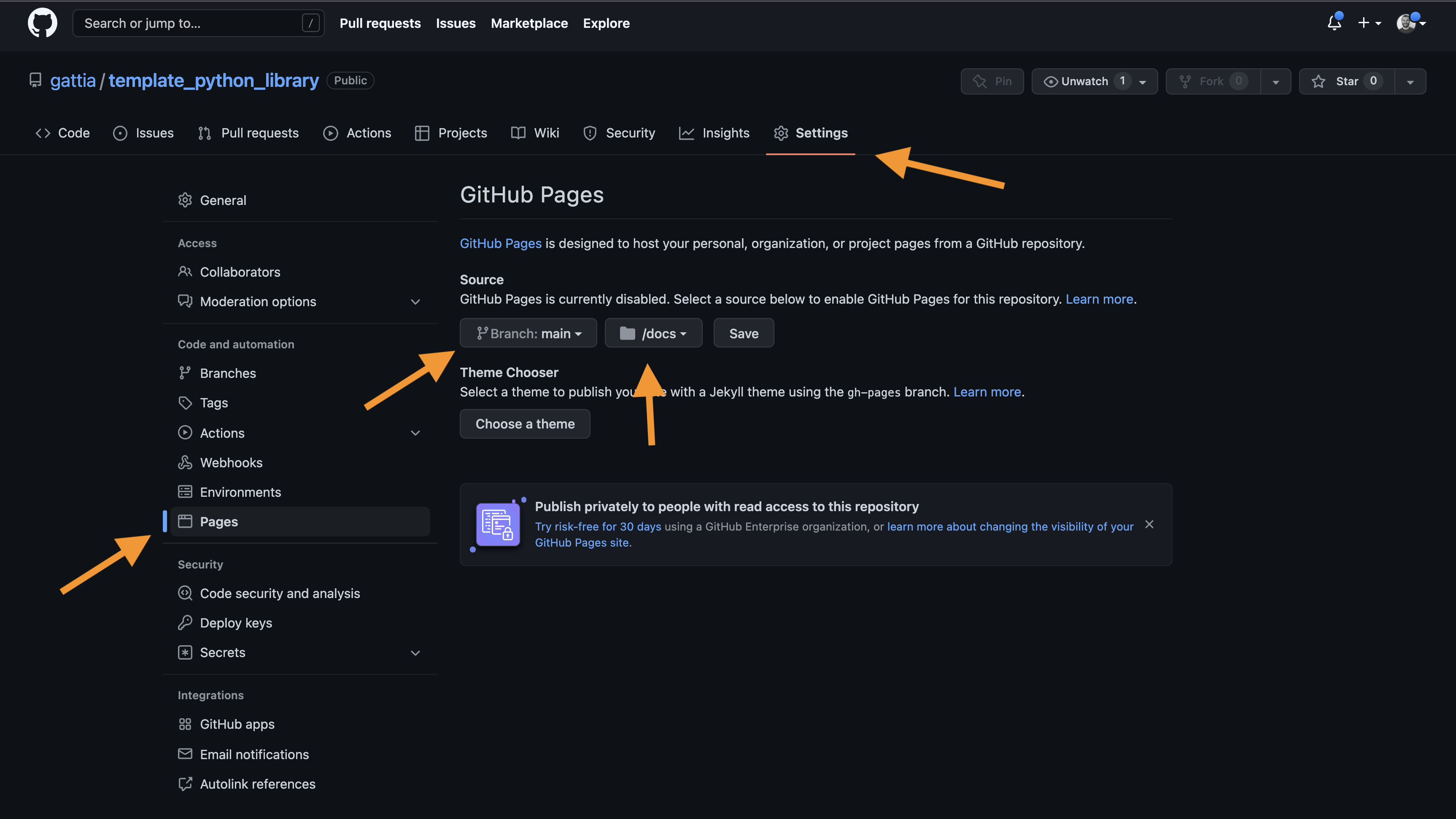 Setup Docs on Github Pages