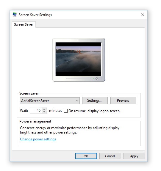 windows aerial screen saver settings