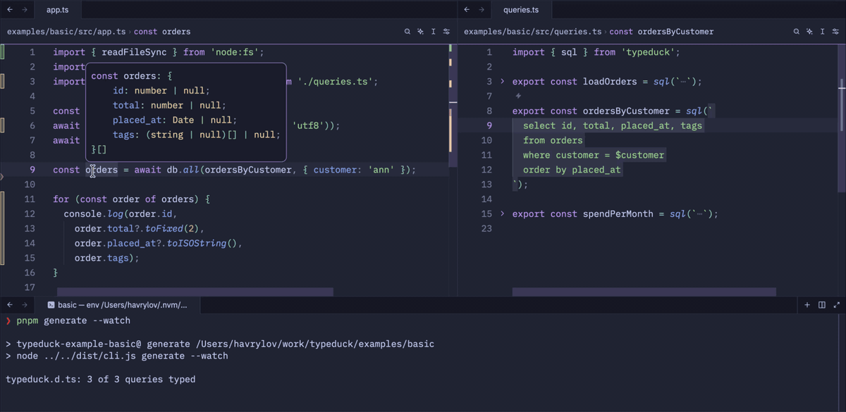Add a column to the SQL on the right; the row type on the left follows