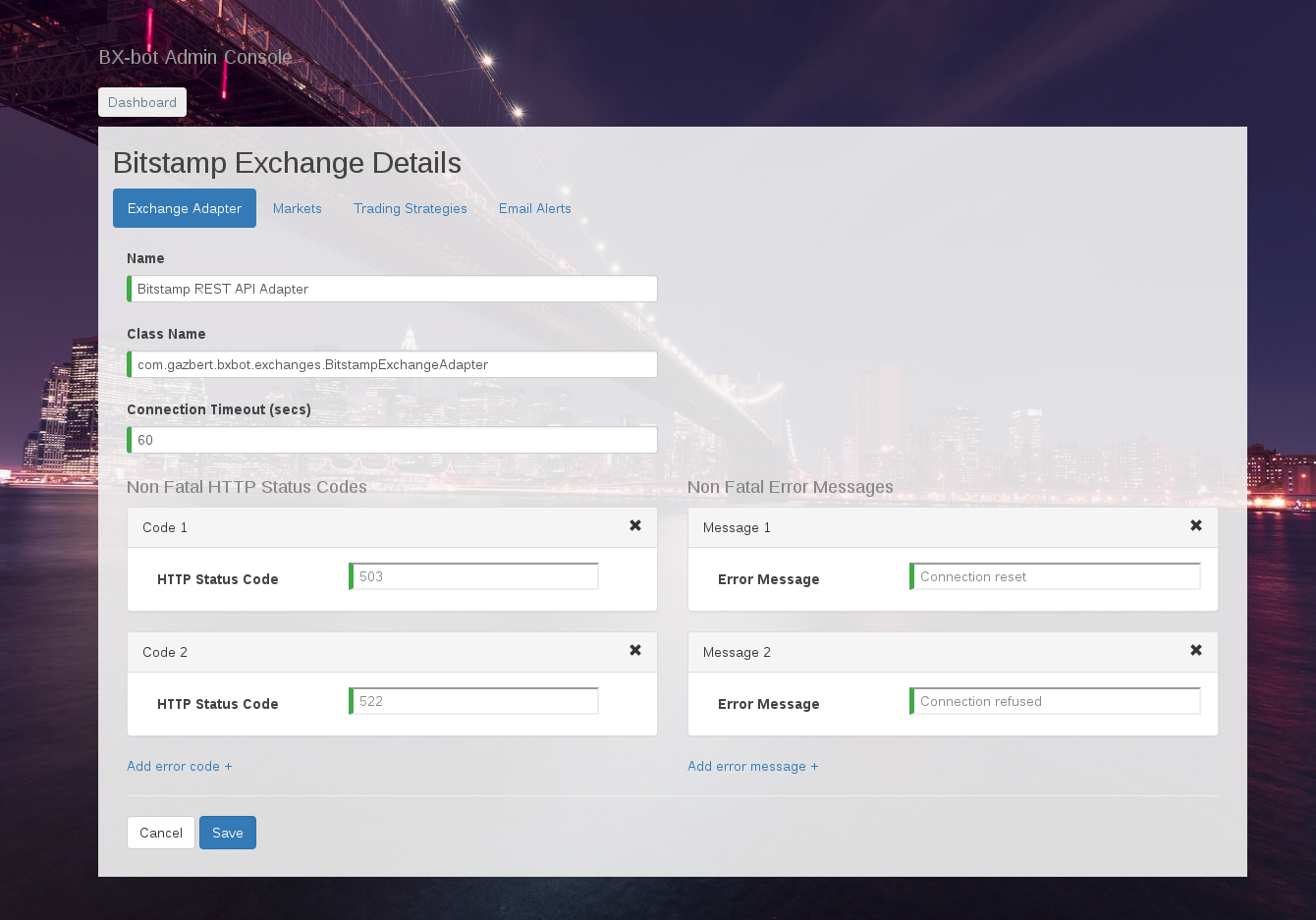 Exchange Adapter Config