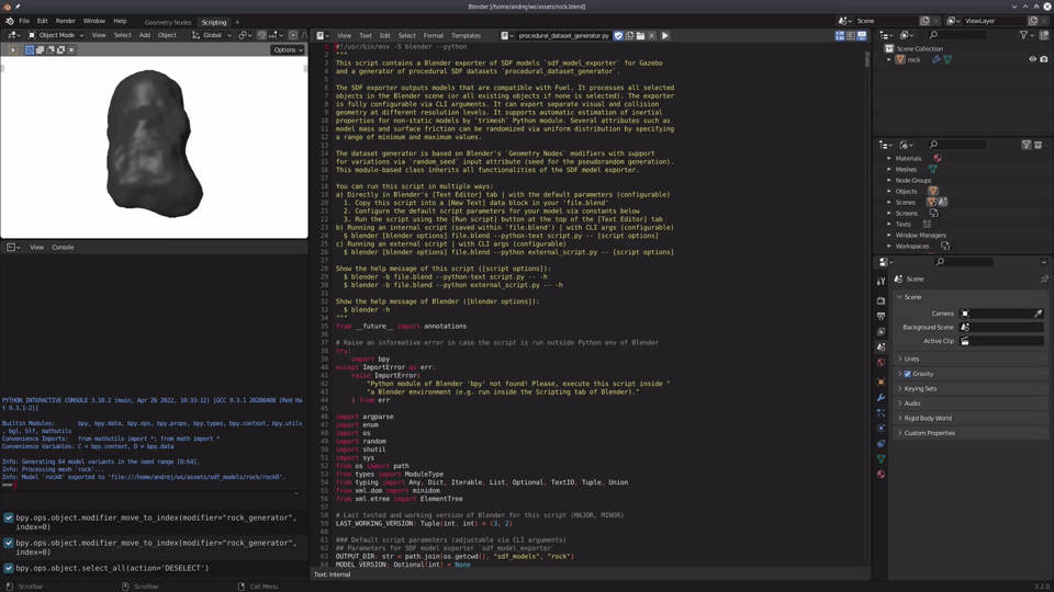 Example of generating a dataset of rock SDF models