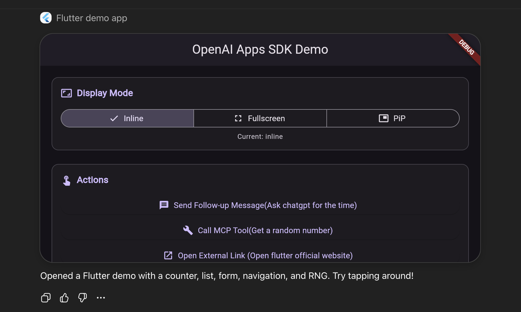 Flutter app running inside ChatGPT - View 1