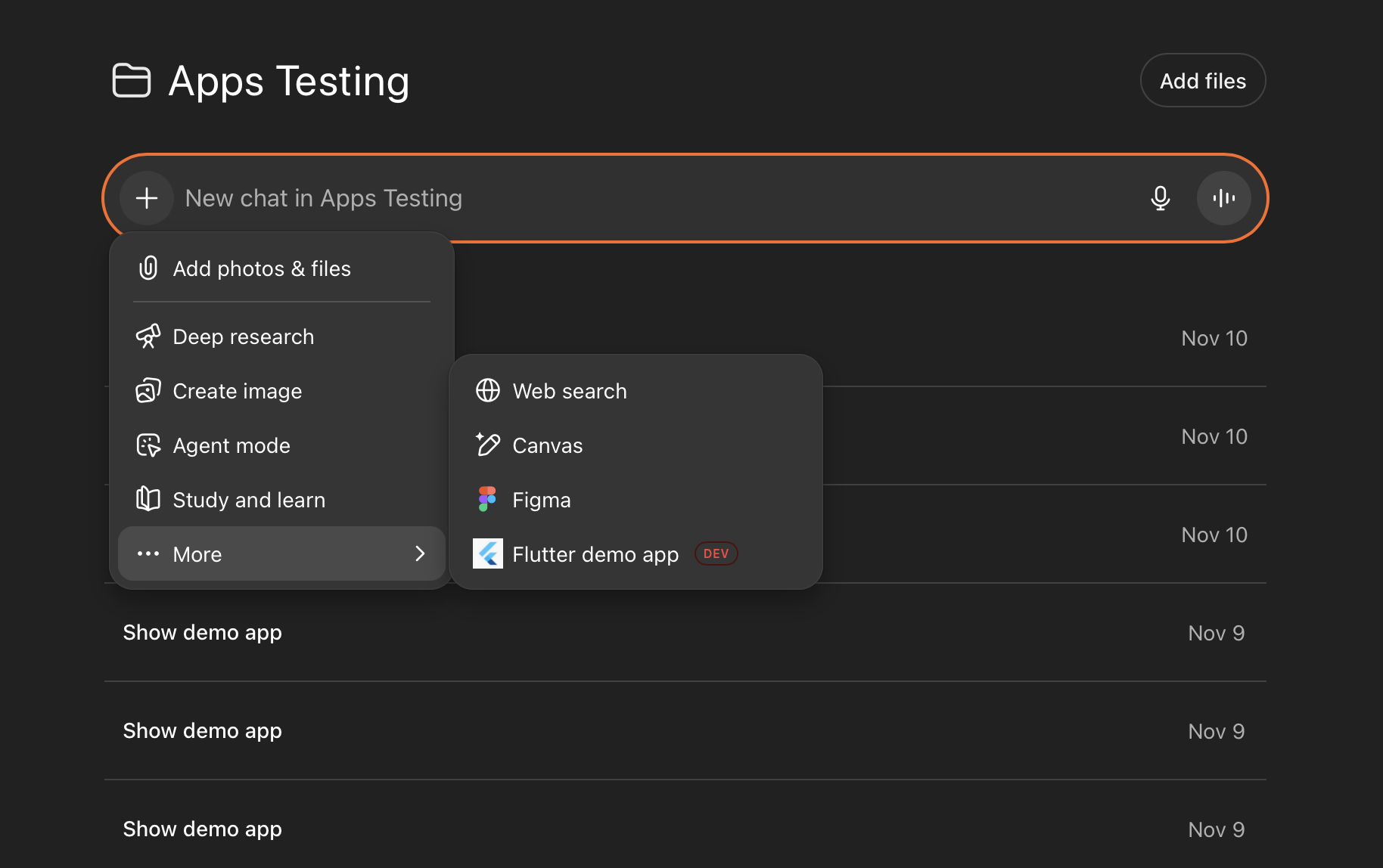 Selecting your app in ChatGPT