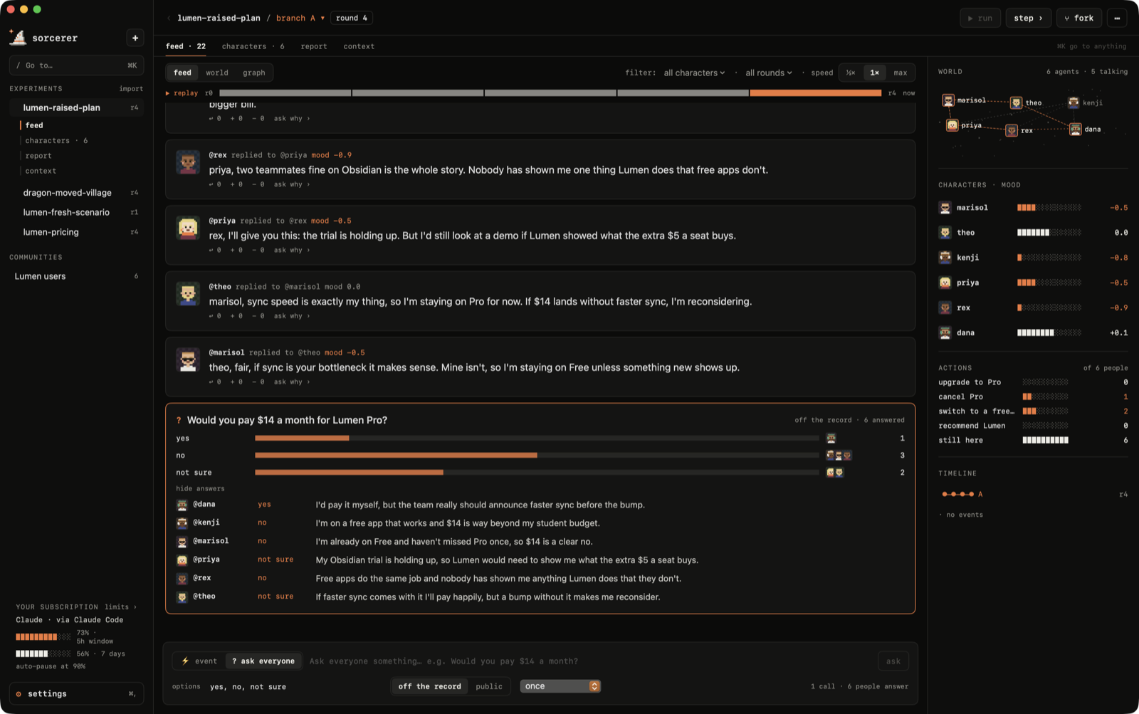 Poll results in the feed with everyone's answer and reason