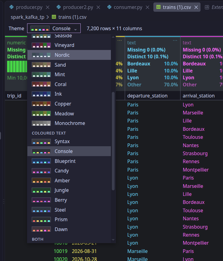 The palette picker, with a preview of each palette