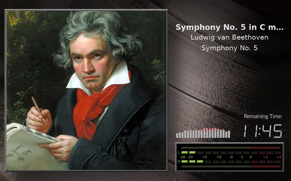The artwork large, with a small spectrum and level meter