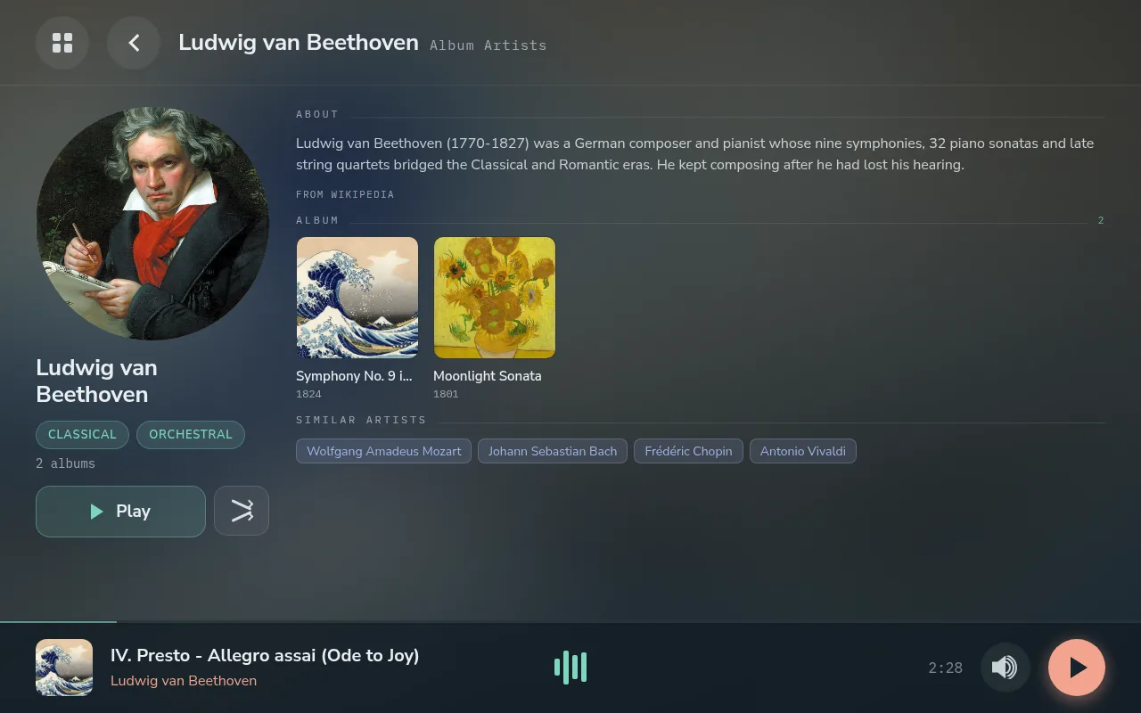 An artist page: biography, albums and similar artists