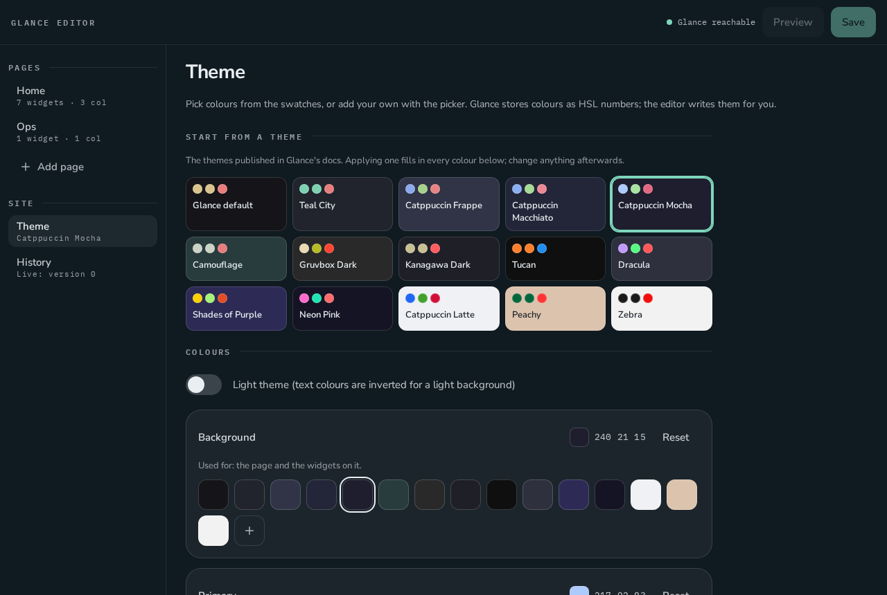 The theme screen
