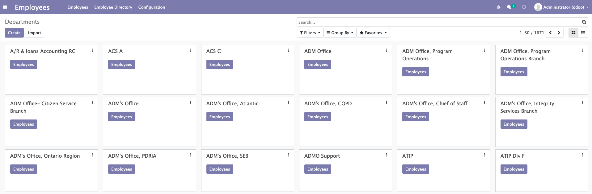 departments kanban view