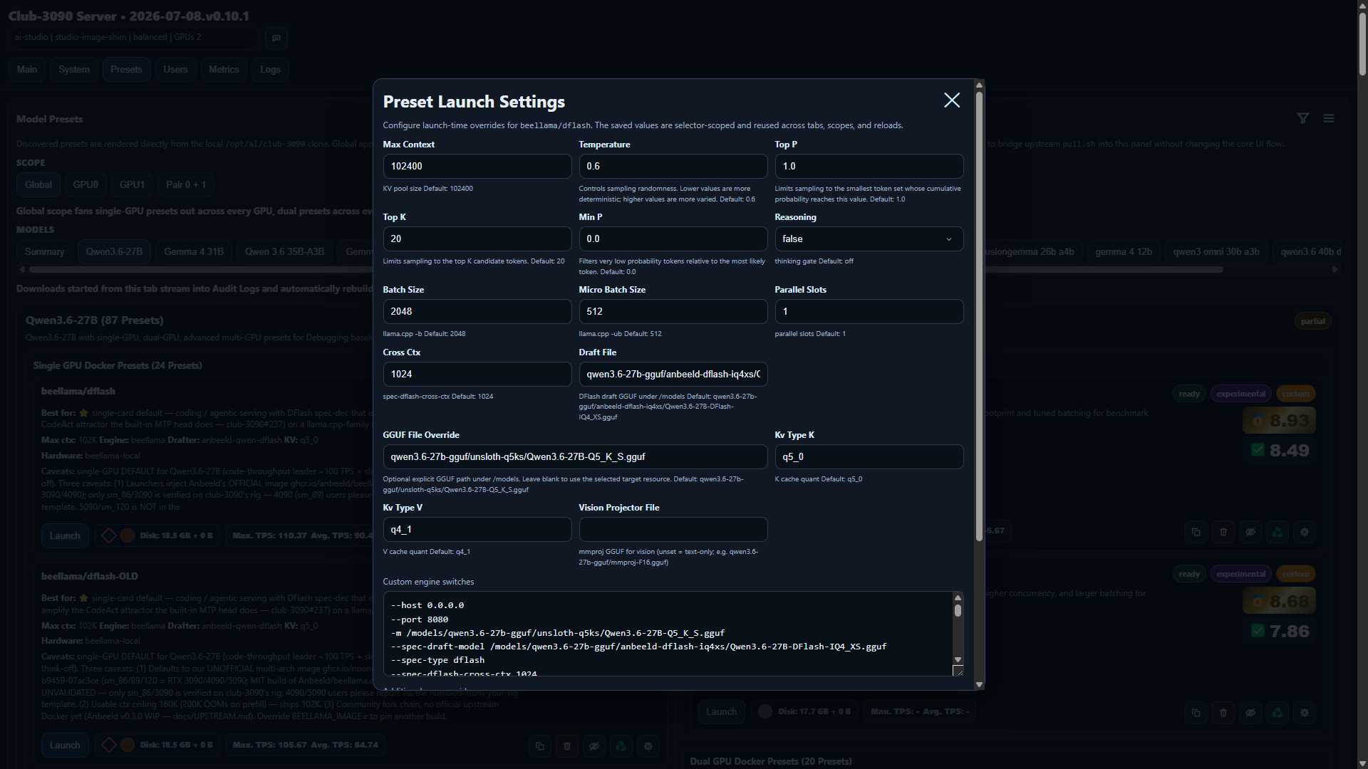 21. Preset Launch Settings