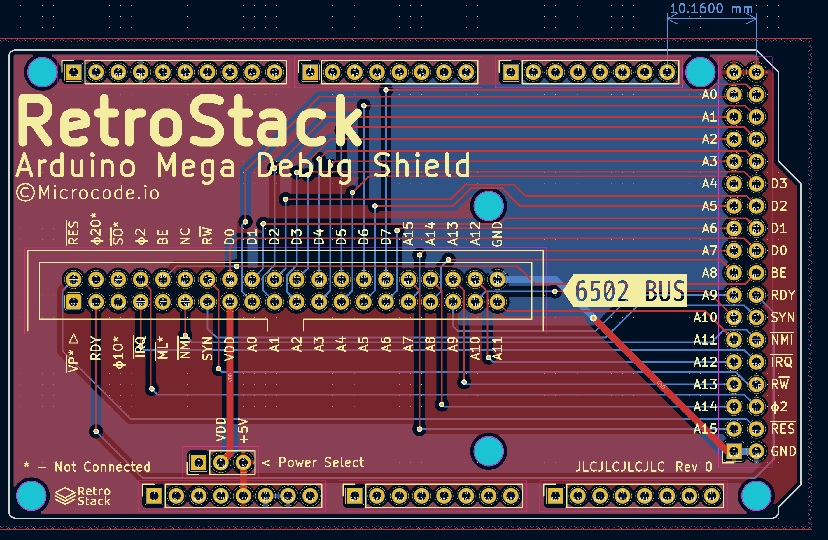 Retro stack debug arduino mega shield, from the project README