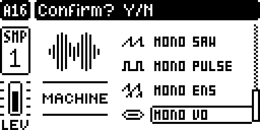 FUNC+SRC list with the Digi Mono machines and their icons