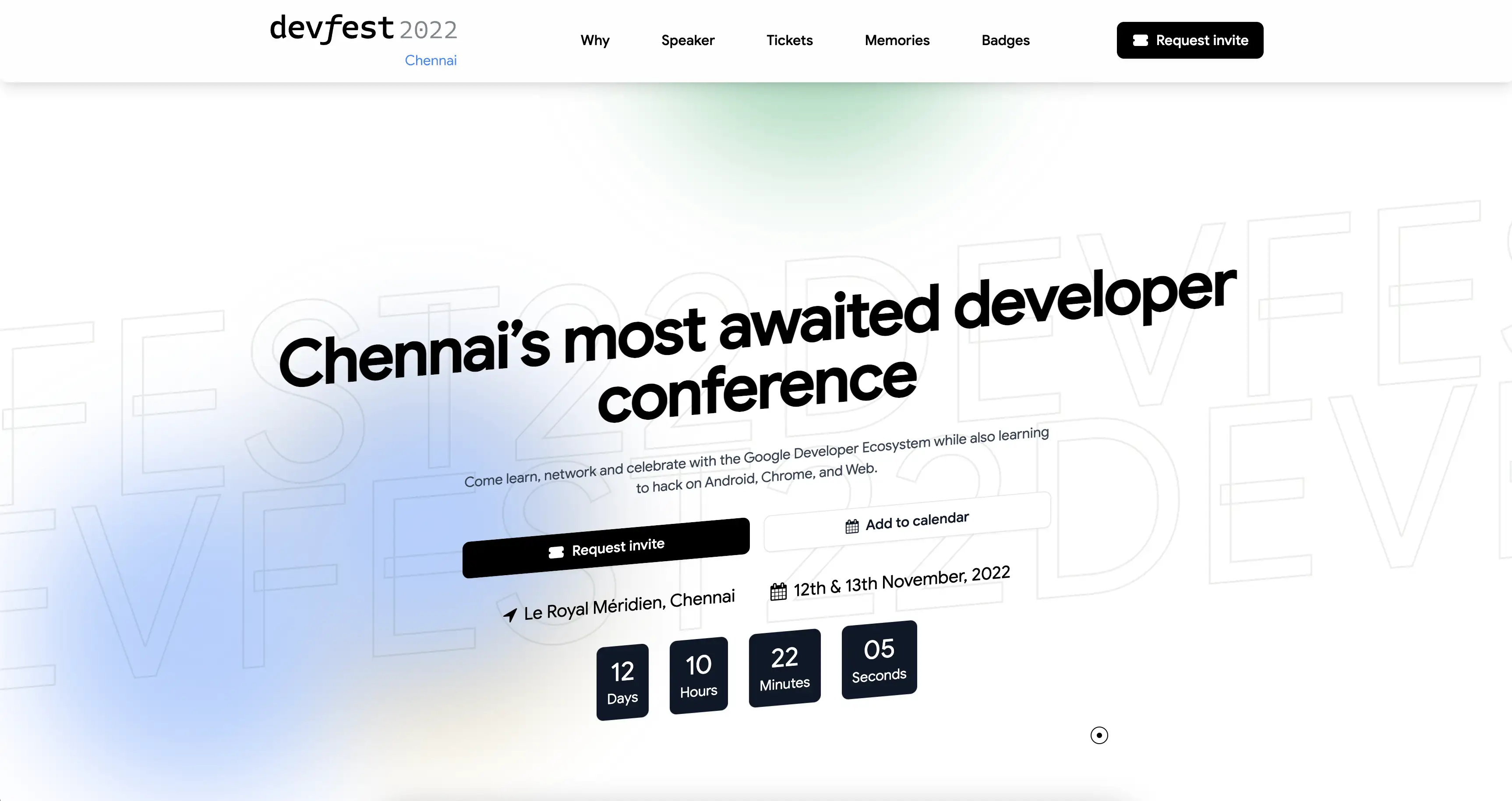 A screenshot of the DevFest Chennai 2022 website