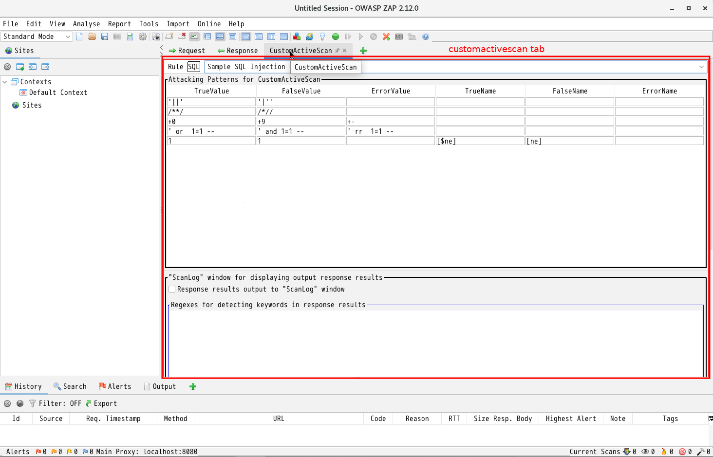 customactivescan tab