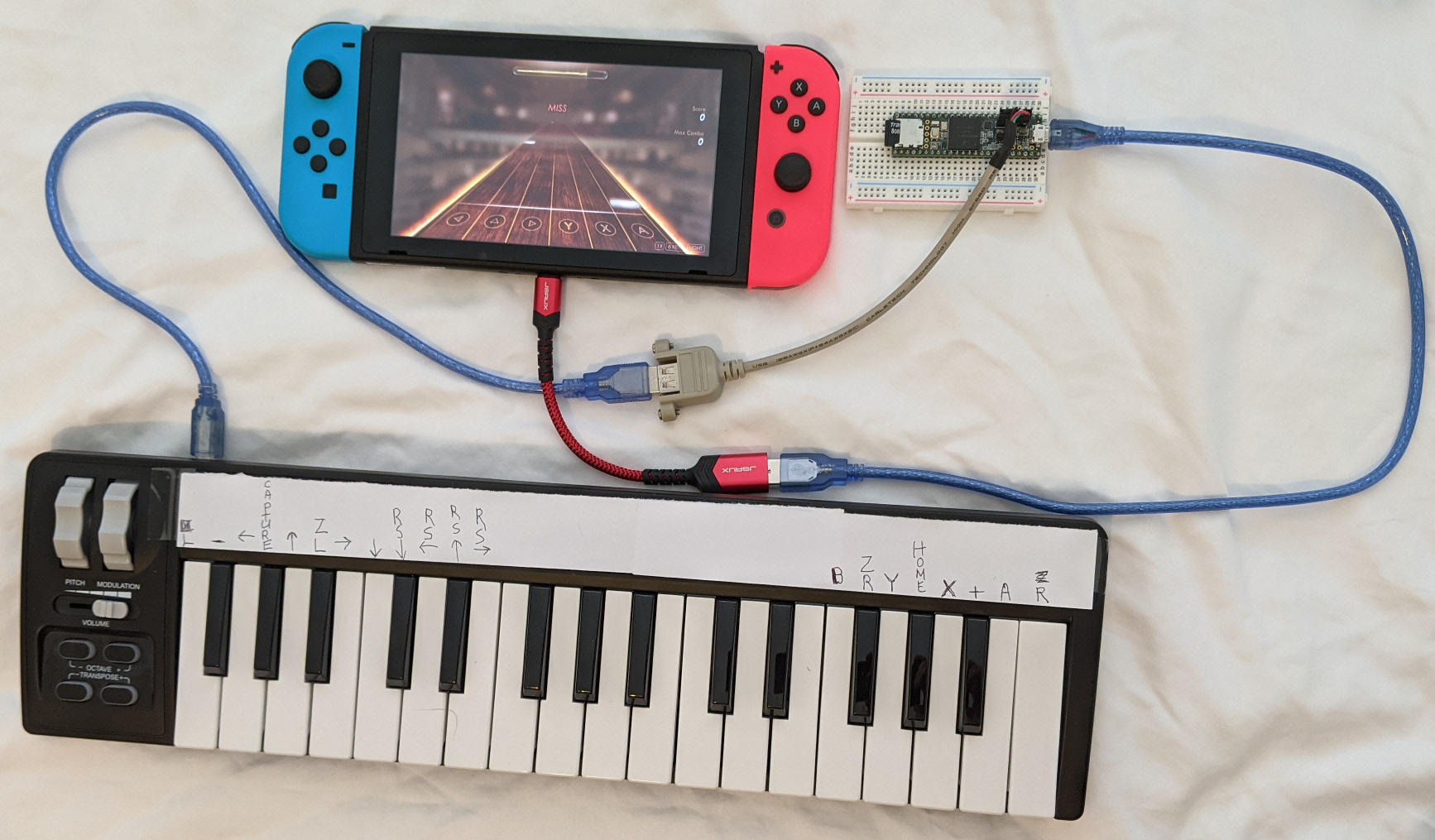 Nintendo Switch running Pianista with MIDI keyboard