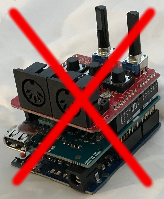 Image of Uno, USB Host Shield, and DIN Shield