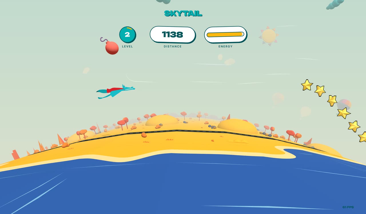 Level 2: an autumn coast beside the sea, with a trail of stars.