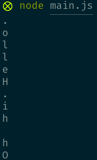 the letters from "Hello." and "Oh hi." printed out to the terminal