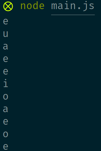 the vowels from the "Regular expressions are for term 2." printed out to the terminal