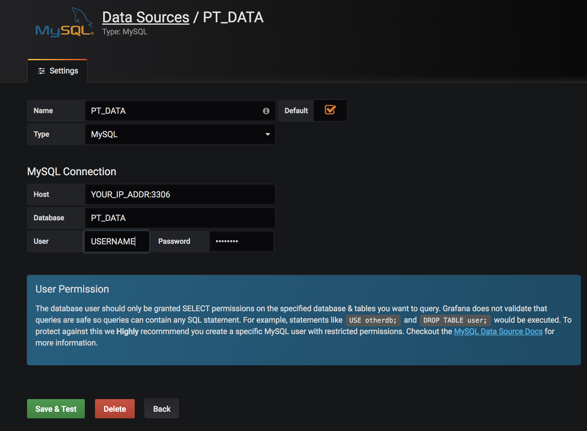 Configure mySQL data source