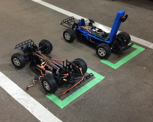 Two RC cars on the starting line
