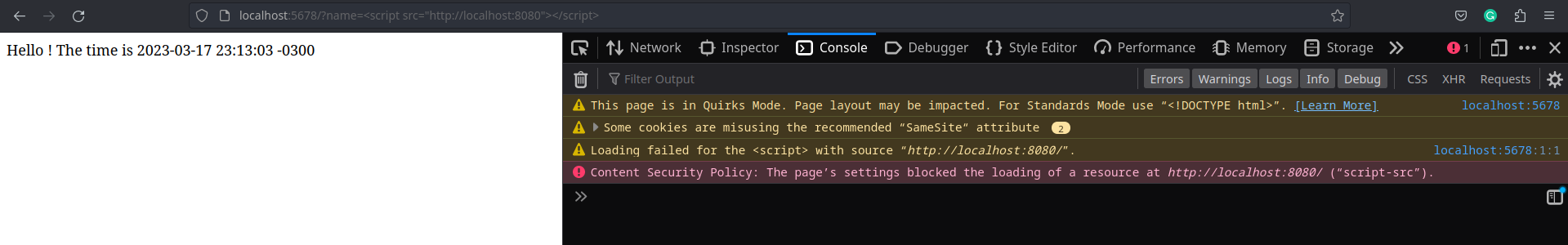 csp blocking our malicious script