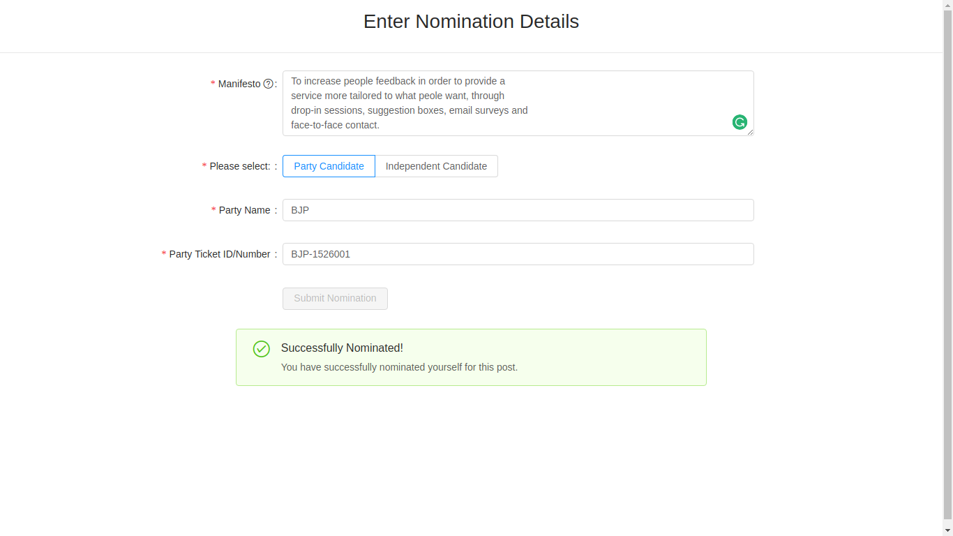 Submit Nomination Page