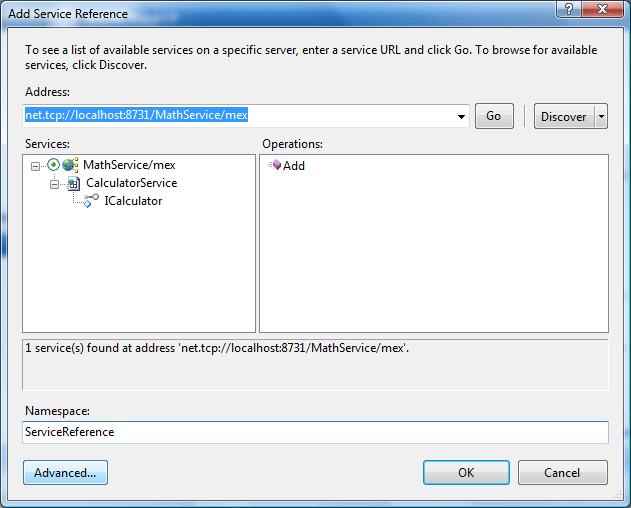 Add Calculator Service Reference