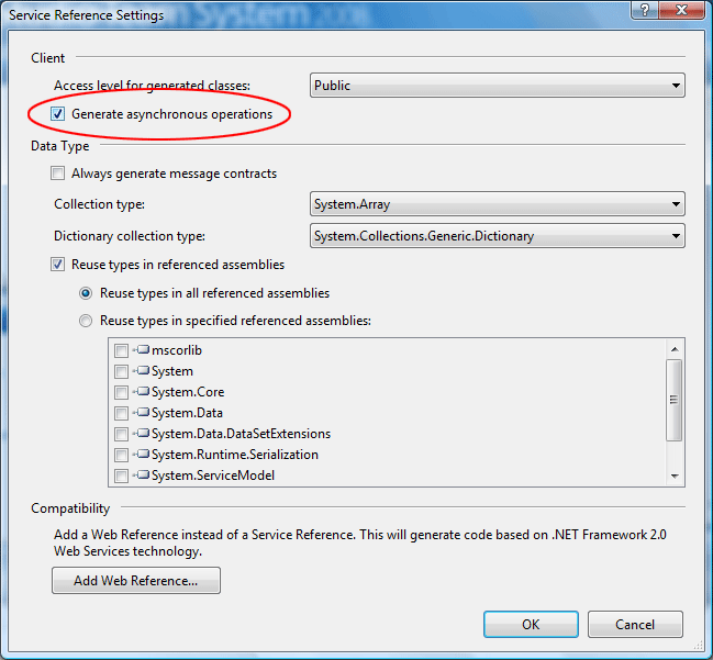 Service Reference Settings