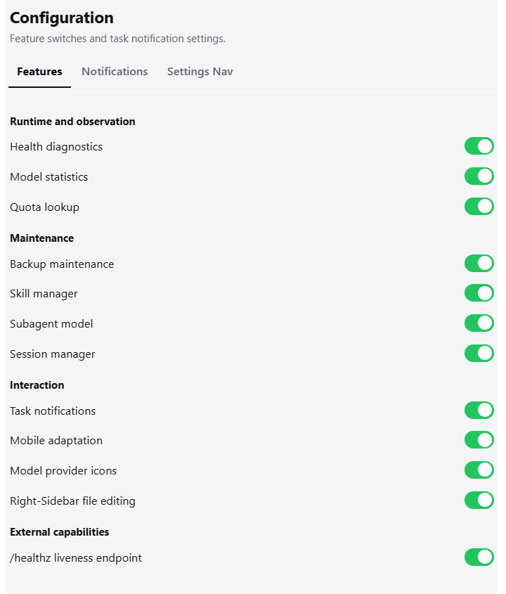 Configuration page