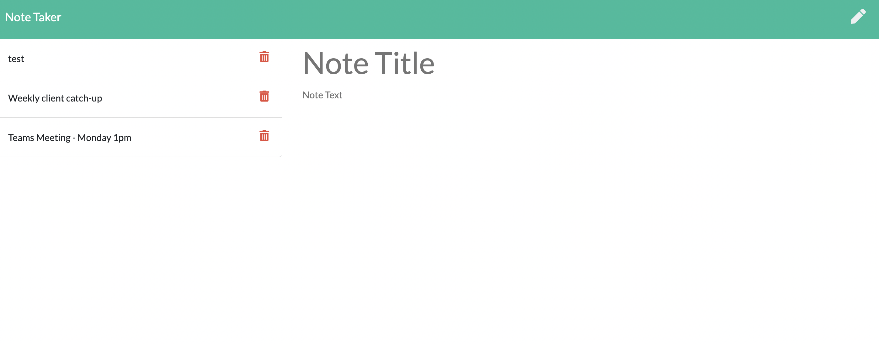 Screenshot showcasing application at /notes route 