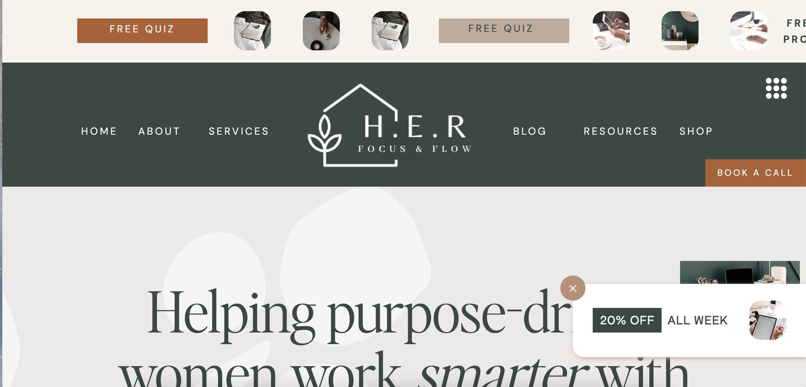H.E.R Focus and Flow website, designed by Boss Lady Bloggers