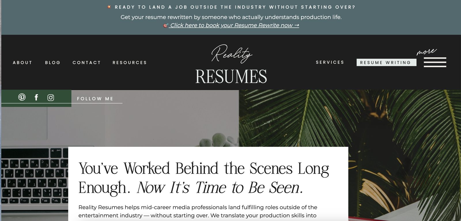 Reality Resumes website, designed by Boss Lady Bloggers