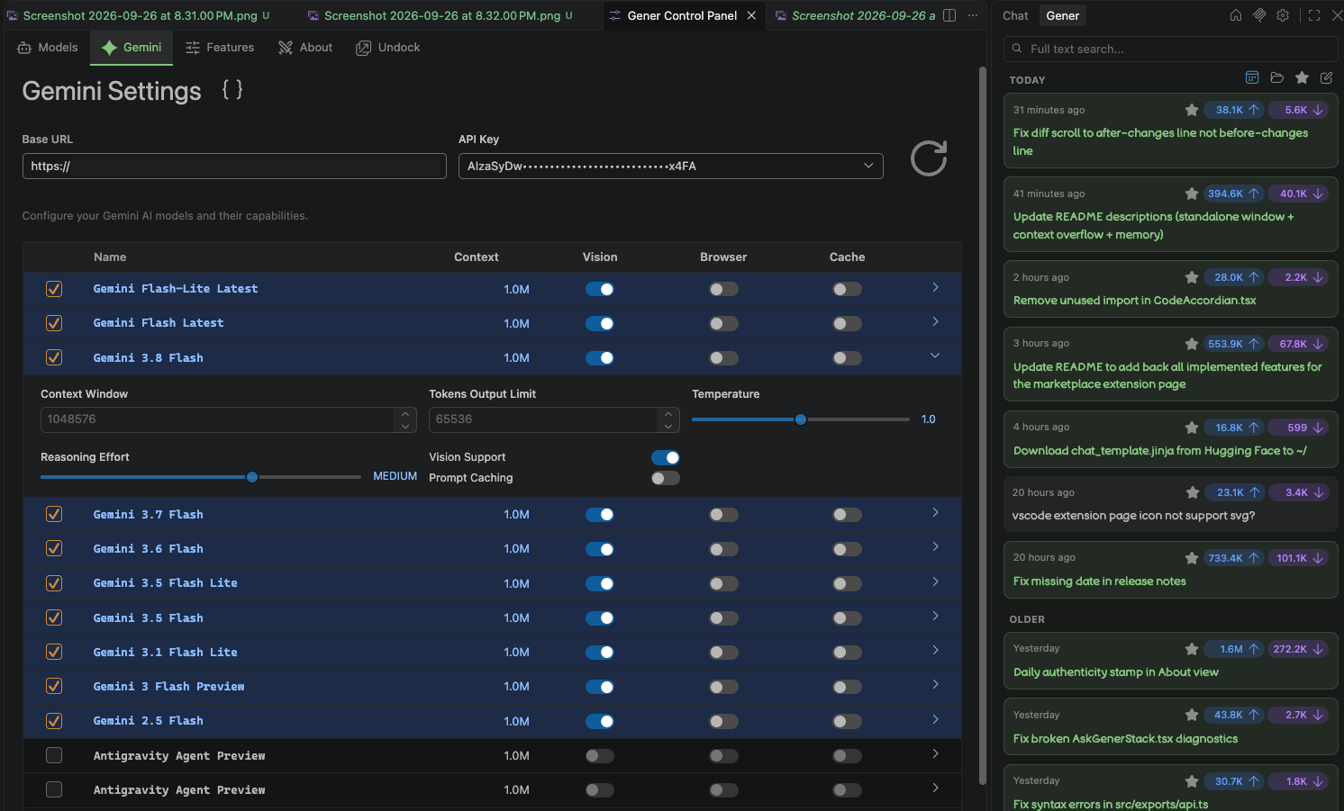 Gemini API Configuration Panel