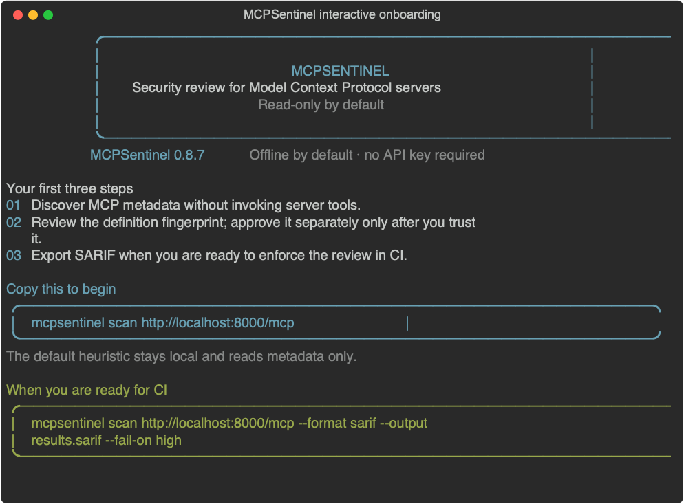 MCPSentinel interactive terminal onboarding