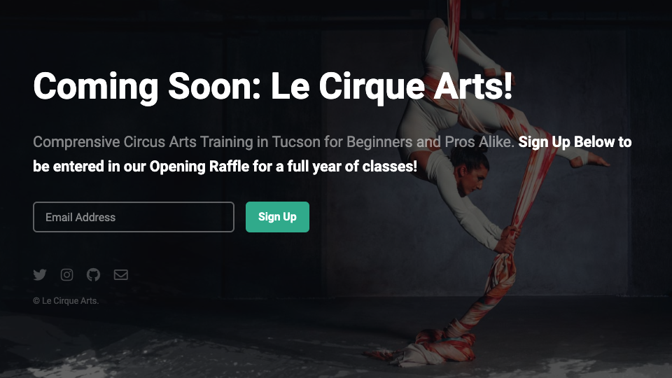 Landing page for circus arts academy