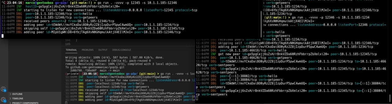 Nodes exchanging information on connect