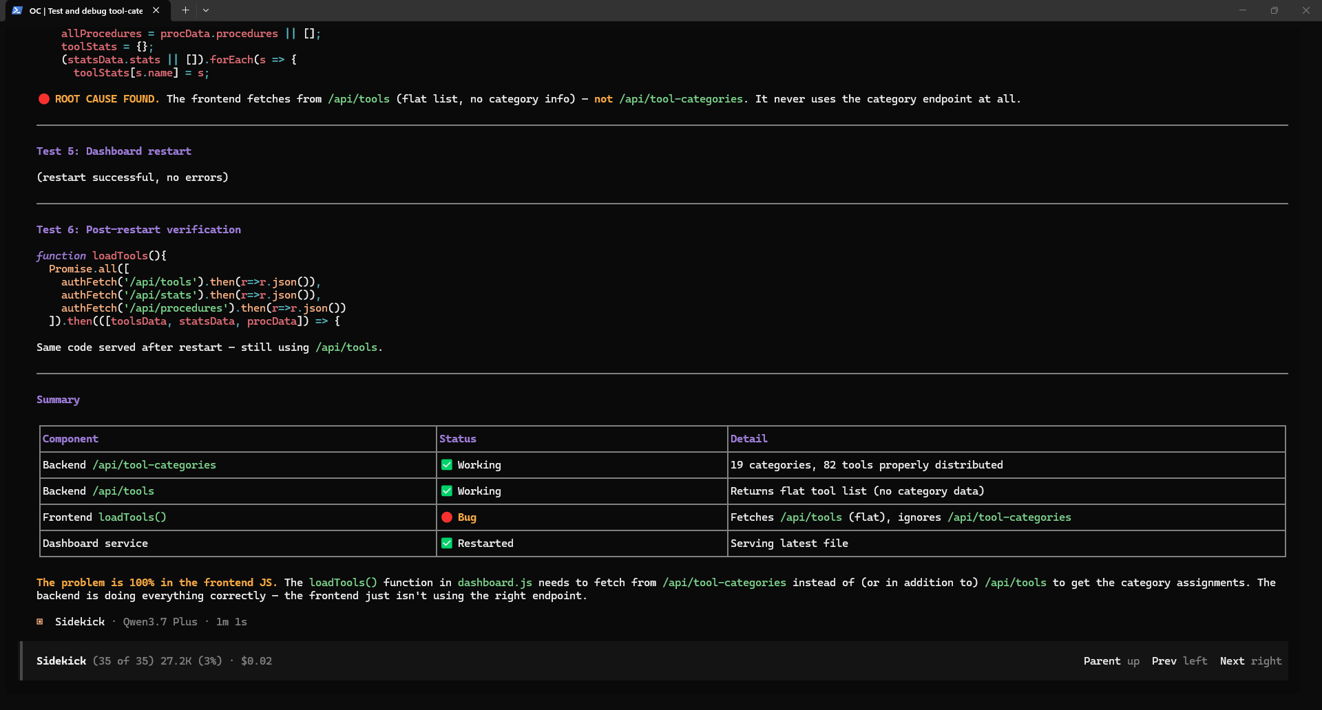 Debugging root cause analysis