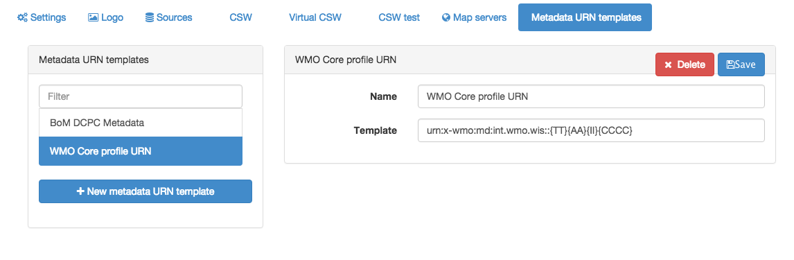 Metadata identifier templates management