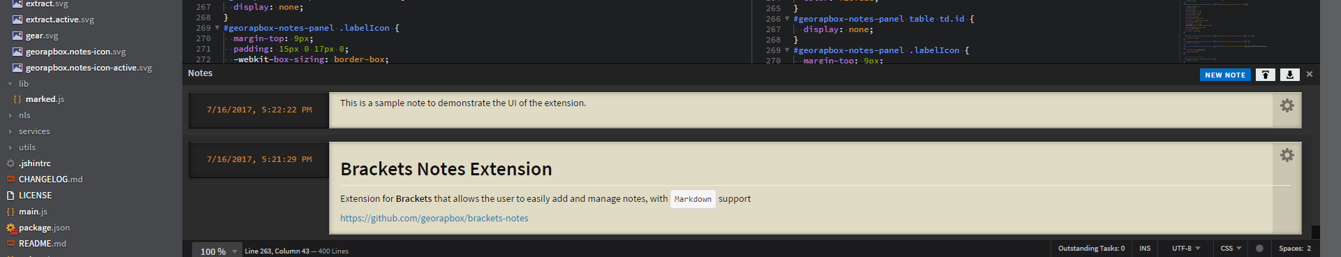 Brackets Notes - Dark Theme