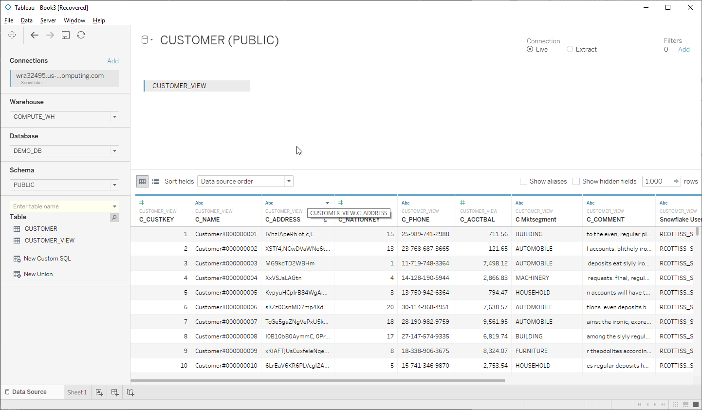 Tableau Desktop data Source Panel