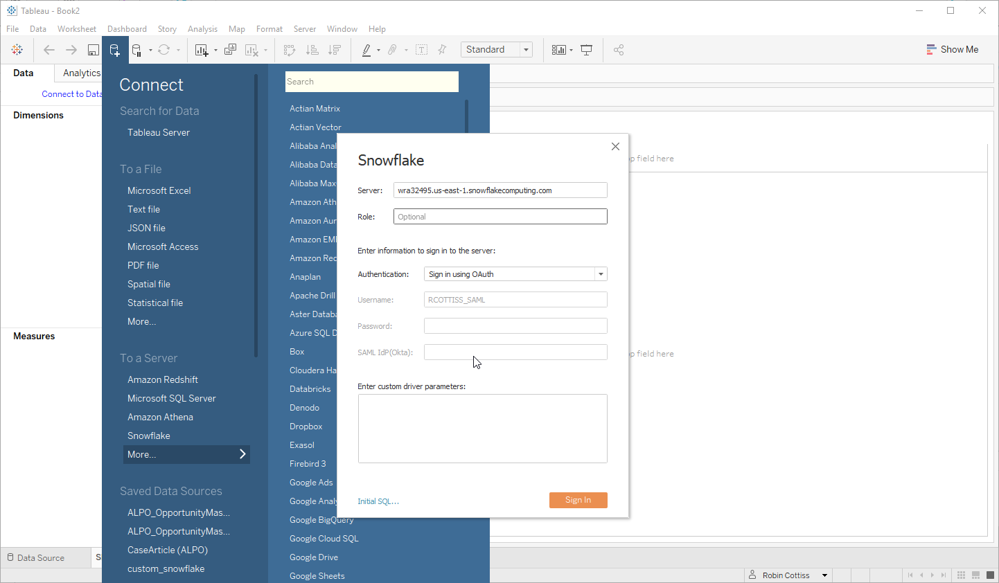 Tableau Desktop Snowflake Connection