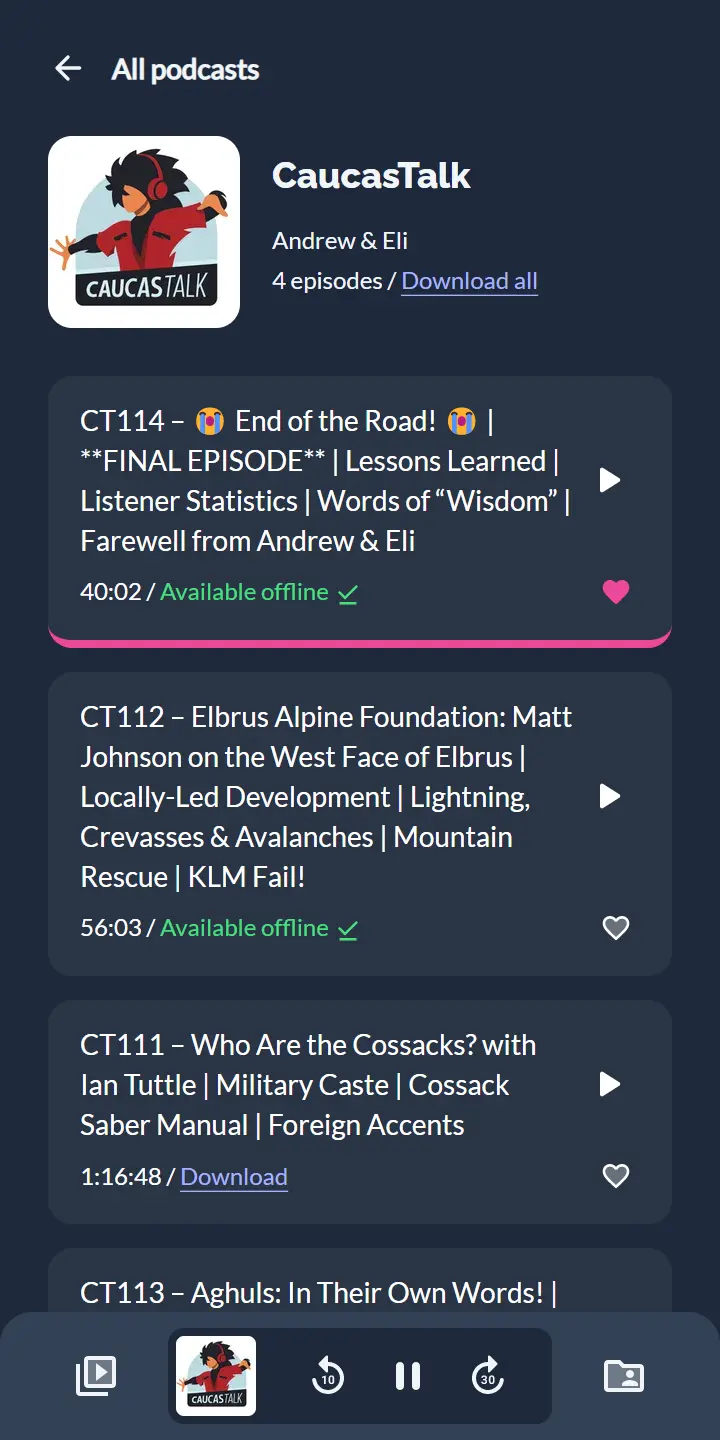 Podcast Episodes screen