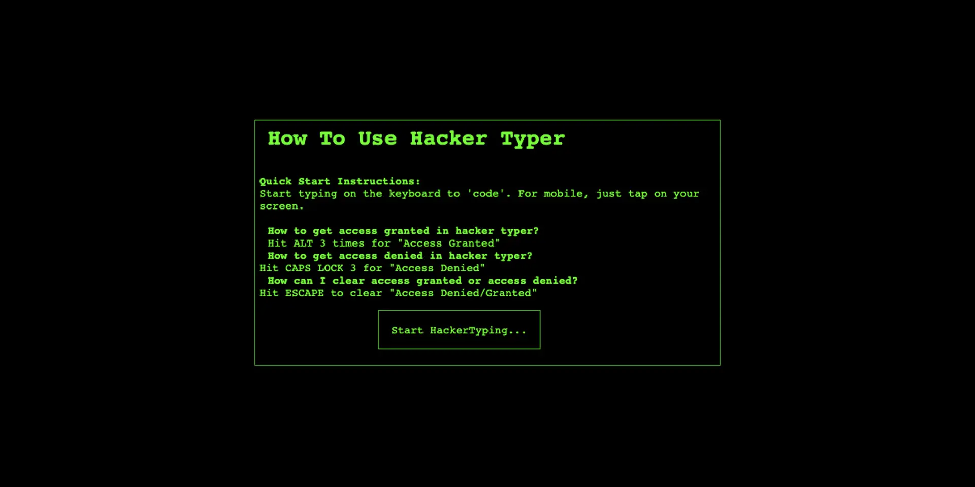 A picture of the Hacker Typer homepage.