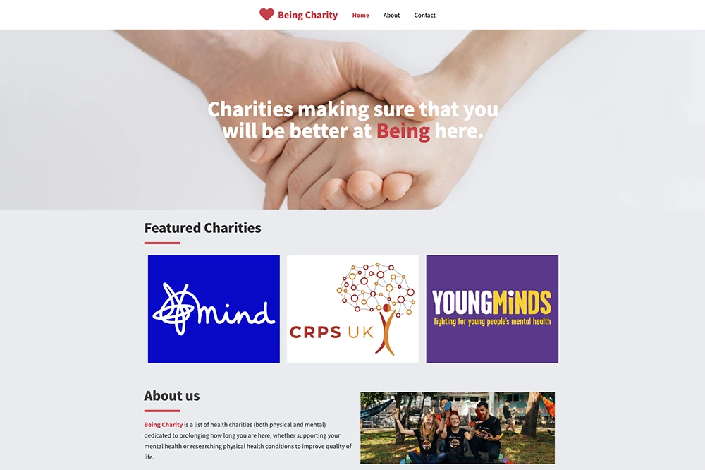 A picture of the Being Charity homepage