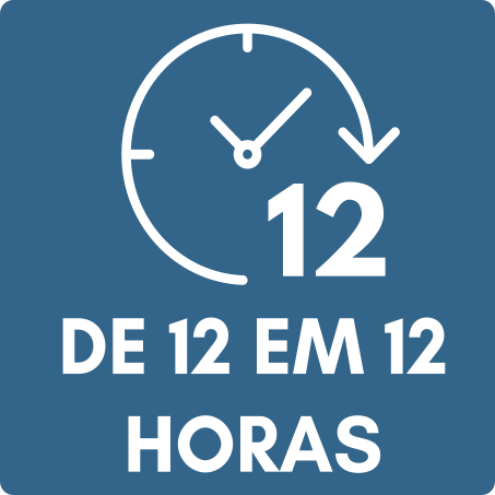 logo do De 12 em 12 horas, fundo azul escuro com relógio desenhado por linhas brancas, com número 12 aparecendo