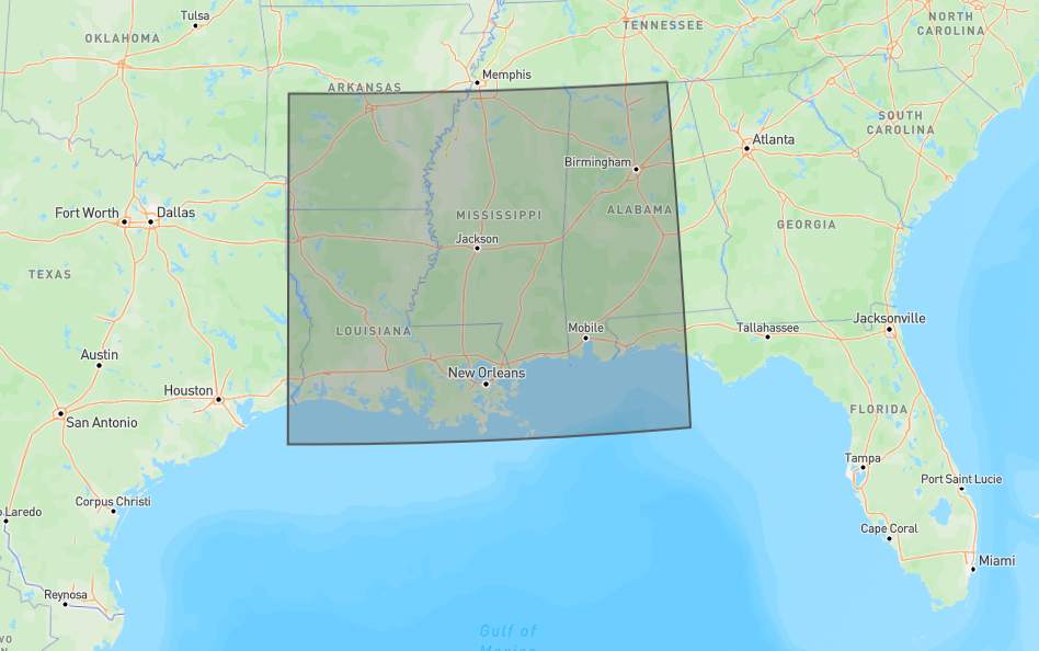 Figure 2: Area of interest over Hurricane Ida's landfall.