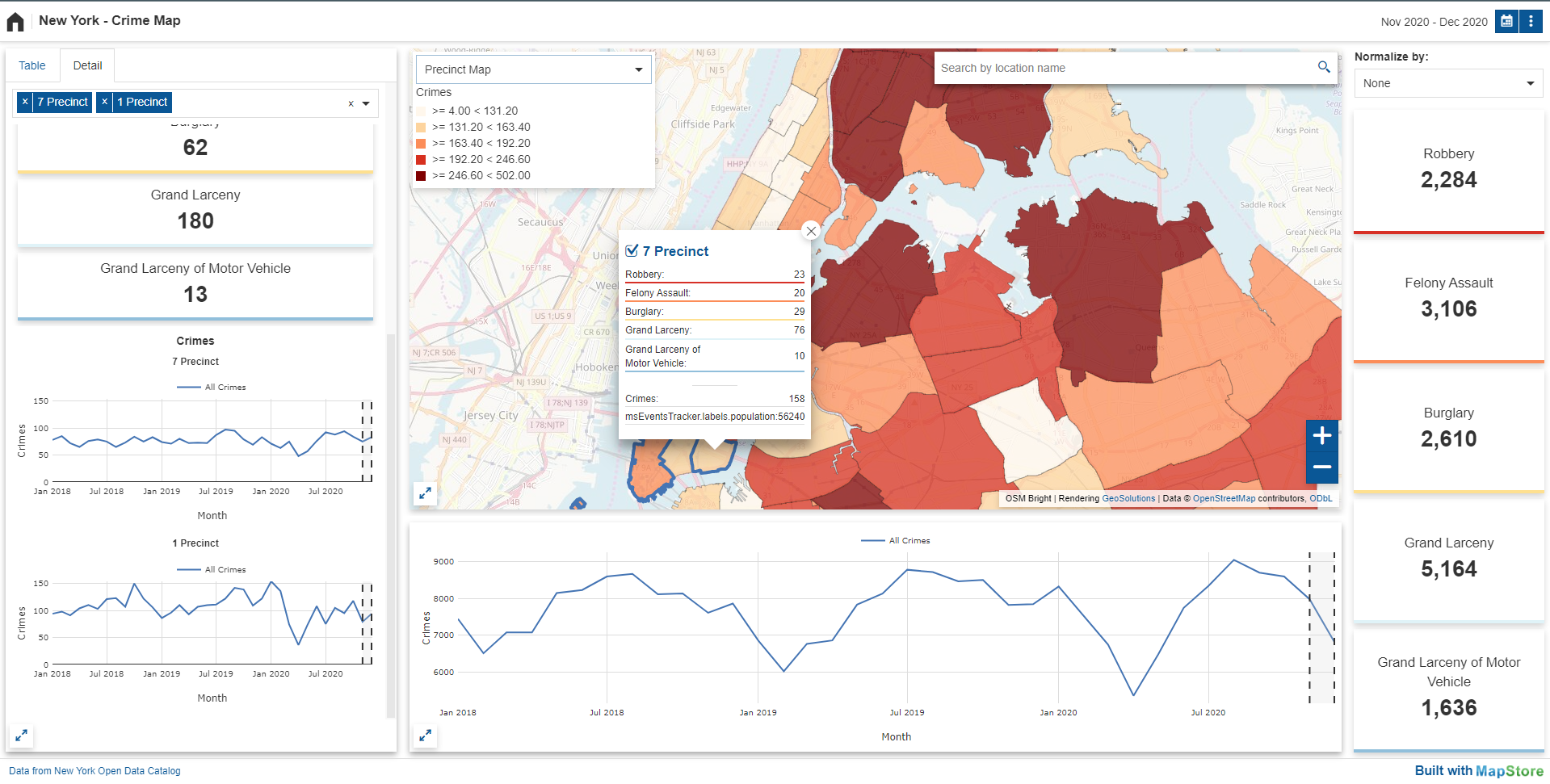 Screenshot of the map viewer with New York crime data