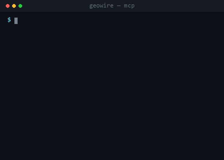 geowire MCP server — tools/list and a geocode_address call over stdio