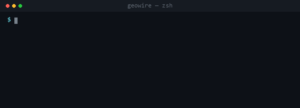 geowire search in the terminal, with source attribution and response time